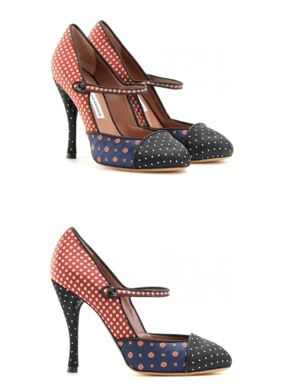 Tabitha Simmons Polka Dot Mixed-print  Mary Jane Pumps - silk Foulard